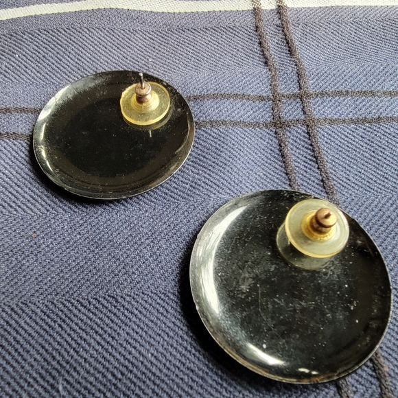 Vintage black with white polka dot pierced earrings - Picture 2 of 7